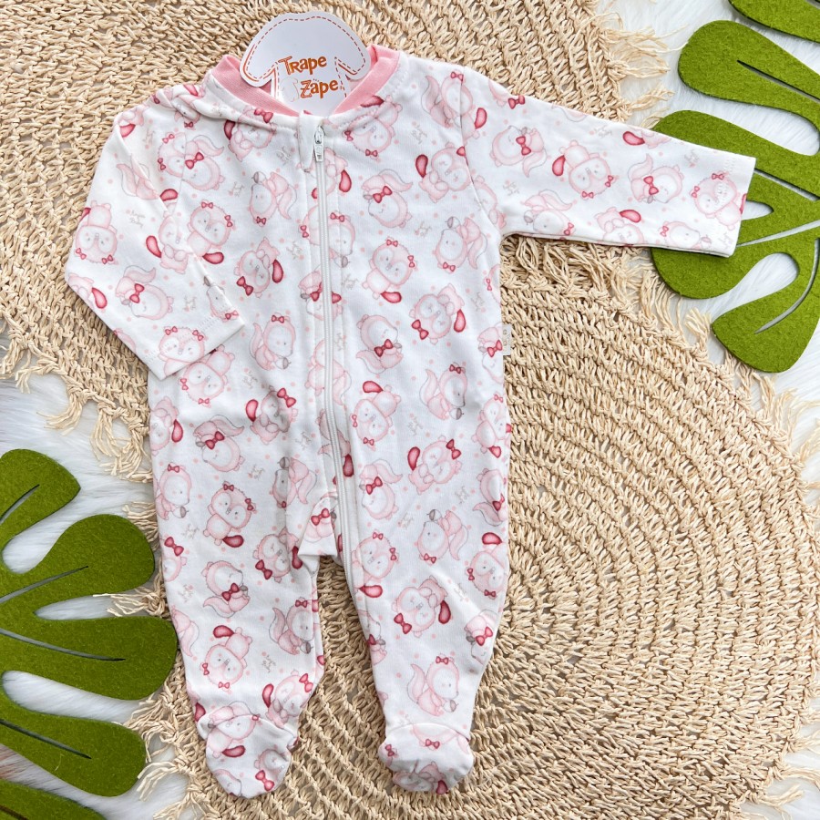 Macacão de Malha com Abertura em Zíper Castorzinhas - Off White e Rose Macacão de Malha com Abertura em Zíper Castorzinhas - Off White e Rose